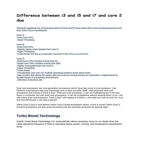 Difference between i3 and i5 and i7 and core 2 duo