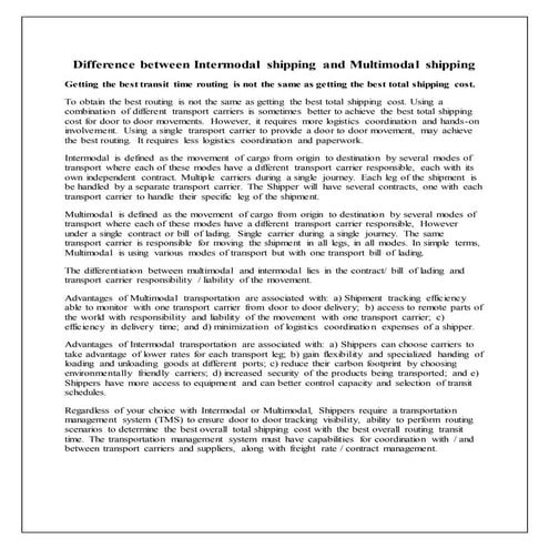 Difference between intermodal shipping and multimodal shipping