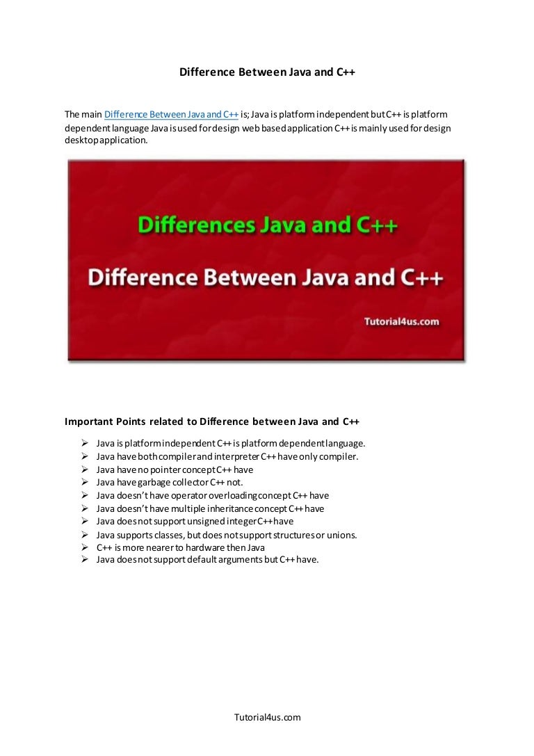 Difference between java and c++