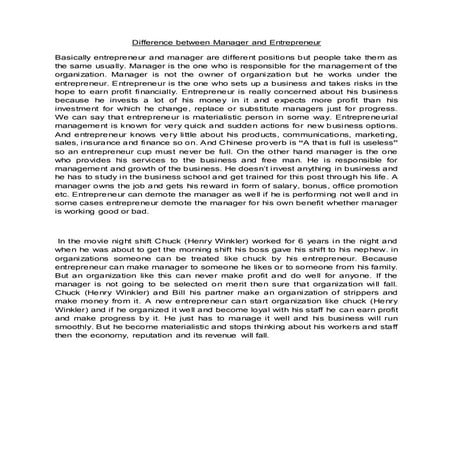 Difference between manager and entrepreneur 01