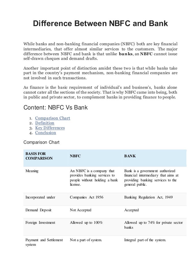 Bank Comparison Chart