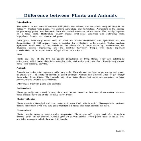 Difference between plants and animals