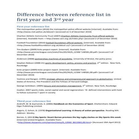 Difference between reference list in first year and 3rd year