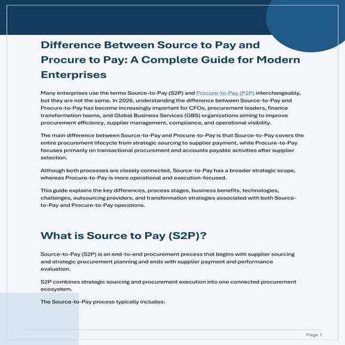 Difference Between Source to Pay and Procure to Pay | PDF