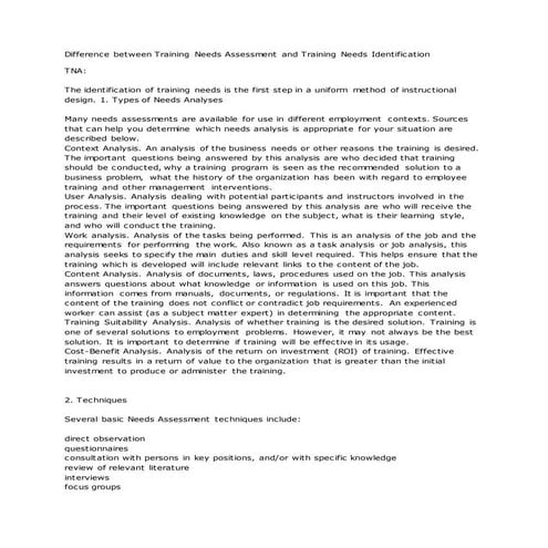 Difference between training needs assessment and training needs identification