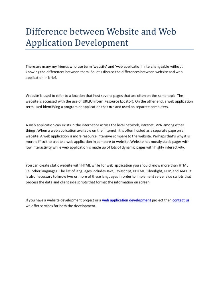Difference between website and web application development