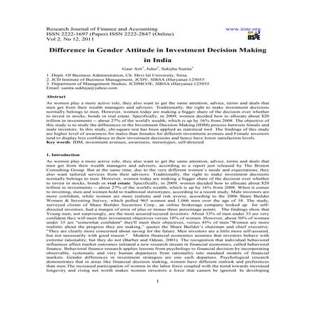 Difference in gender attitude in investment decision making in india | PDF