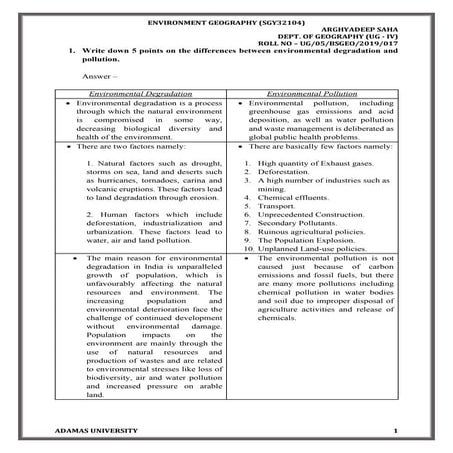 Differences between environmental degradation and pollution