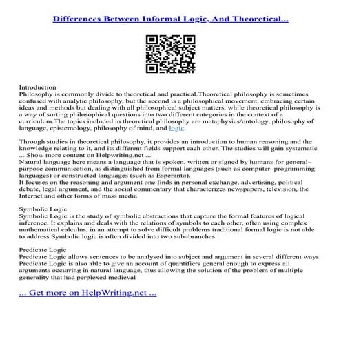 Differences Between Informal Logic, And Theoretical...