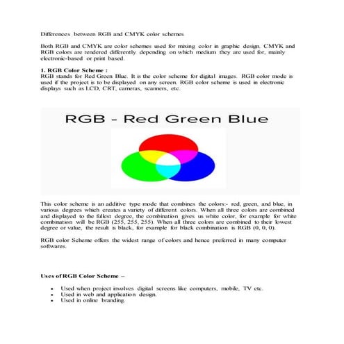 Differences between rgb and cmyk color schemes