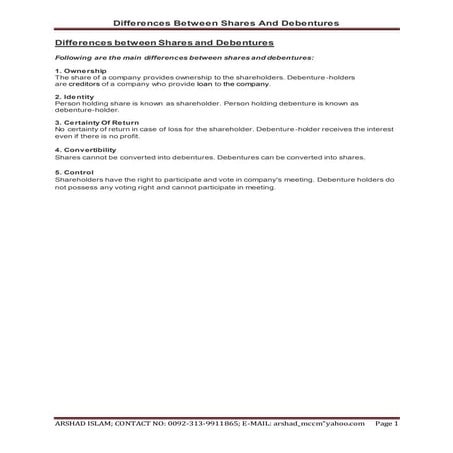 Differences between shares and debentures
