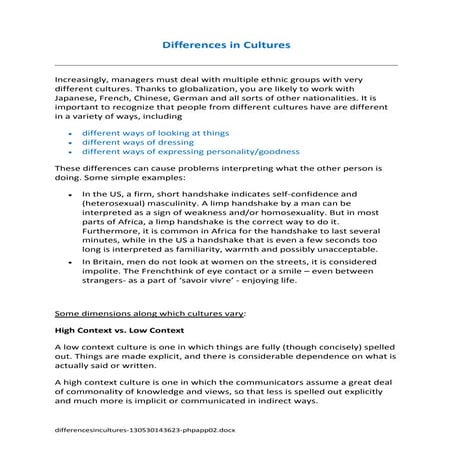 Differences in cultures