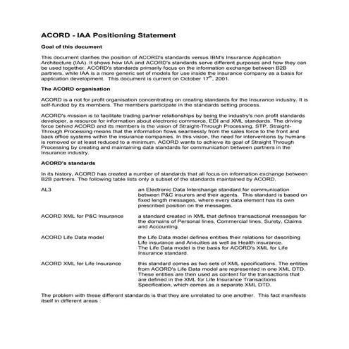 Different between acord and iaa standards