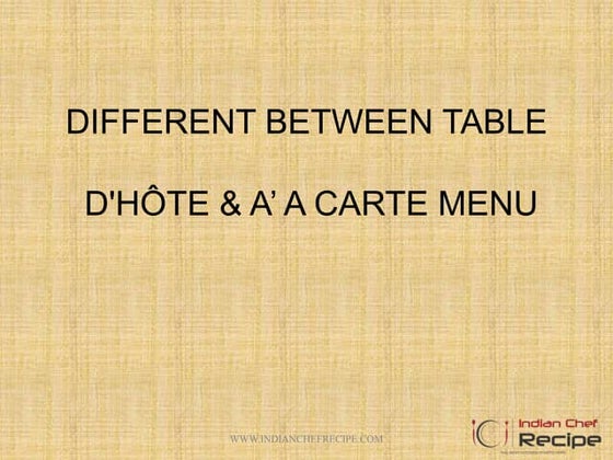 Types of menu | PPTX | Bars & Restaurants | Attractions