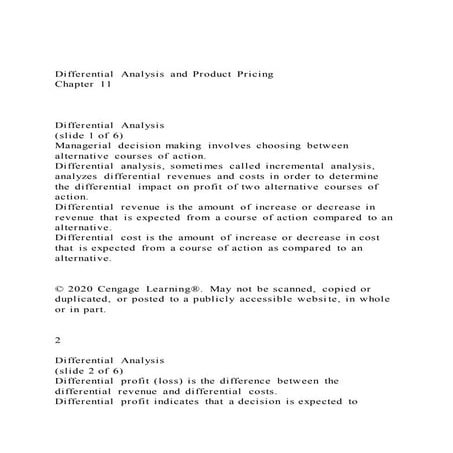 Differential Analysis and Product PricingChapter 11Dif | DOCX