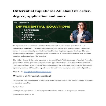 Differential Equations: All about it's order, degree, application and more | ...