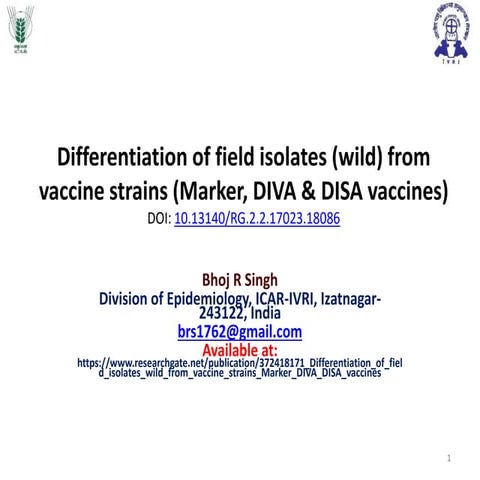 Differentiation of field isolates (wild) from vaccine strains (Marker, DIVA &...