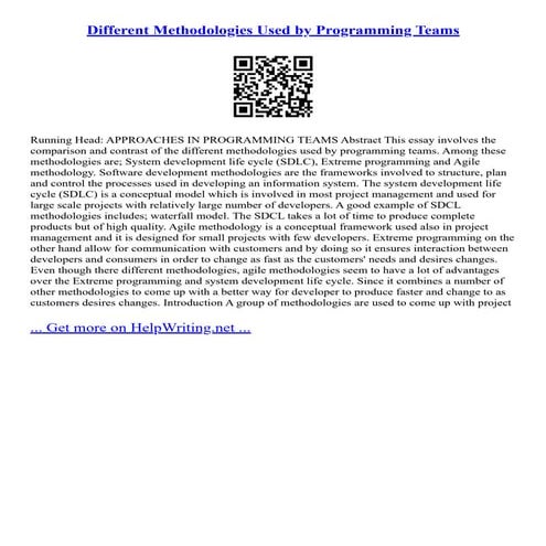 Different Methodologies Used By Programming Teams