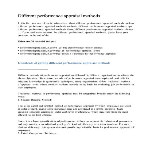 Different performance appraisal methods