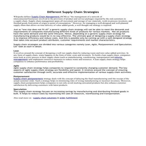 Different supply chain strategies