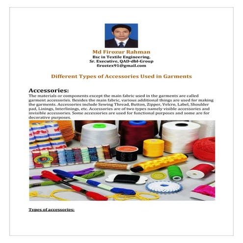 Different types of accessories used in garments