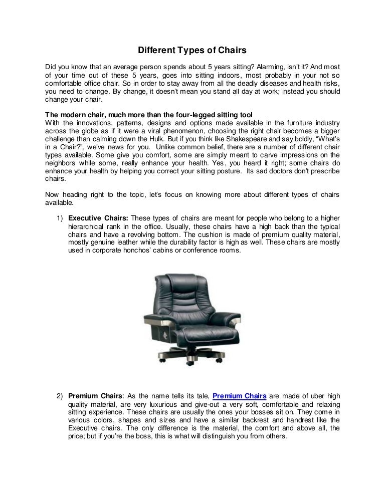 Different types of chairs