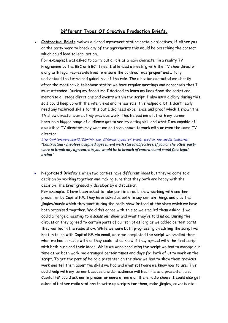 Different types of creative production briefs