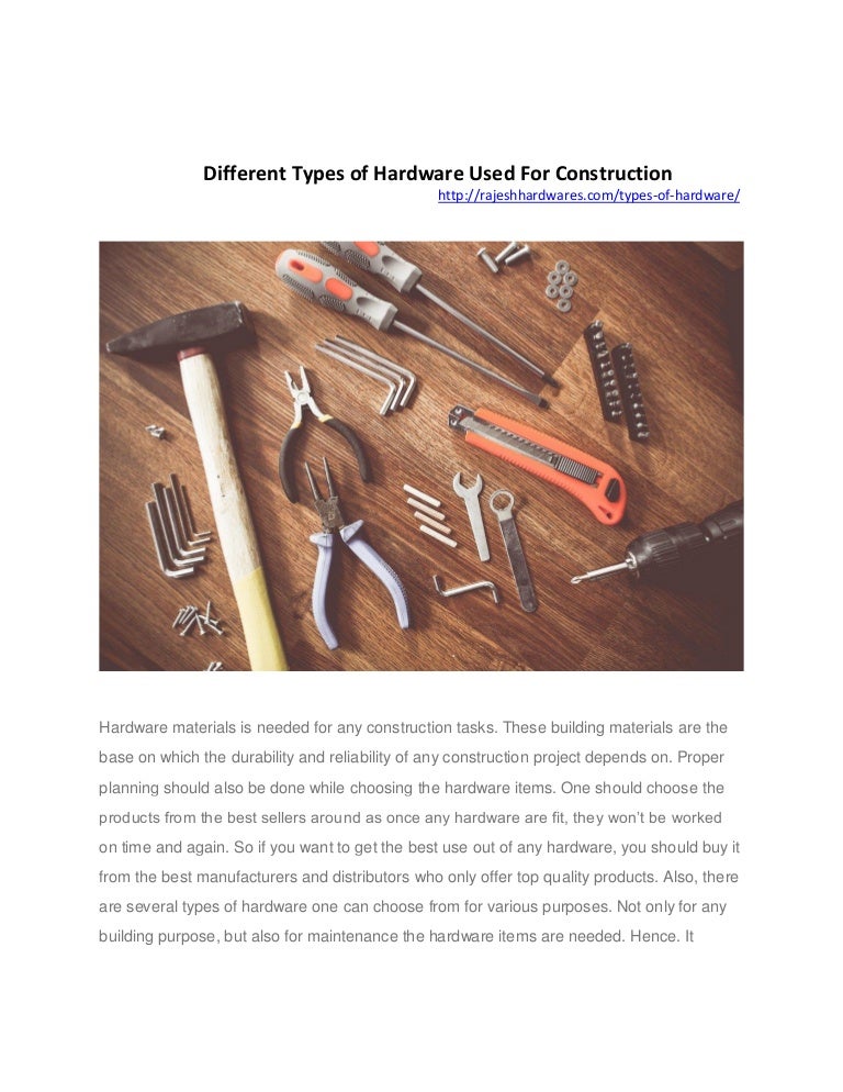 Different types of hardware used for construction