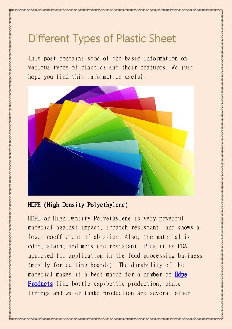 Different types of plastic sheet