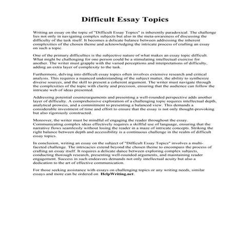 Difficult Essay Topics. Los Angeles Pierce College
