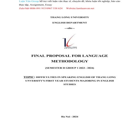 DIFFICULTIES IN SPEAKING ENGLISH OF THANG LONG UNVERSITY'S FIRST YEAR ...