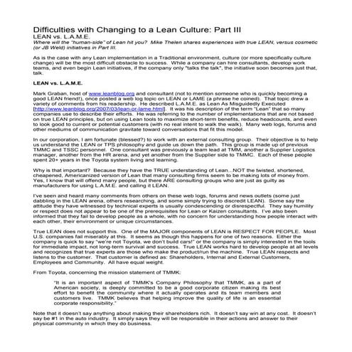 Difficulties With Changing To A Lean Culture Part 03 By Mike Thelen
