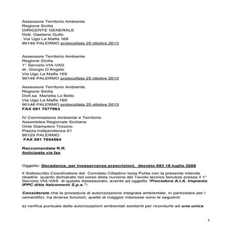 Diffida aia italcementi tavolo tecnico d'angelo giorgio