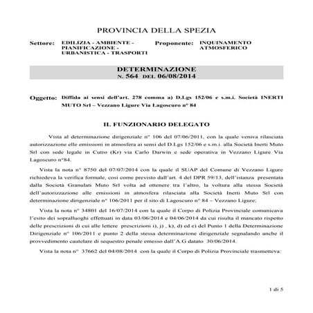 Diffida provincia Spezia 2014 impianto frantumazione scaglie marmo Lagoscuro