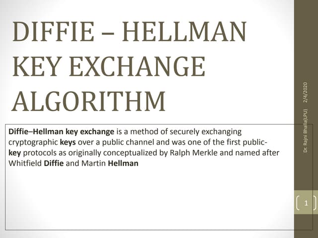 Diffie hellman key exchange algo | PPT