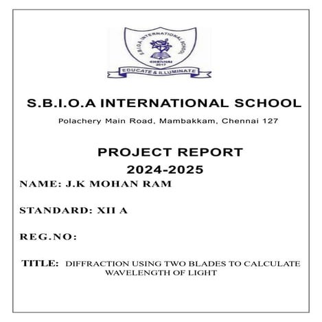 DIFFRACTION USING TWO BLADES TO CALCULATE WAVELENGTH OF LIGHT WITOUT VALUES A...