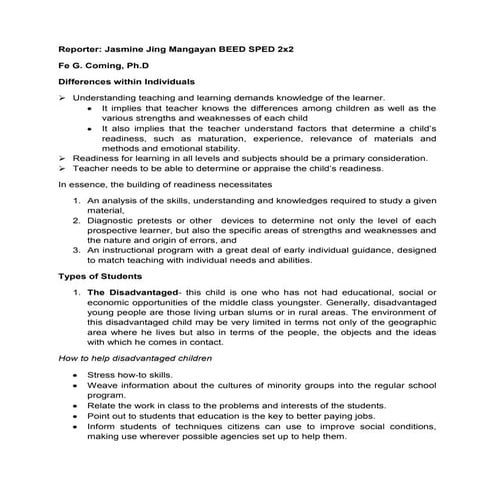 Diffreneces within individual