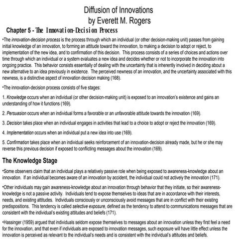 Diffusion of Innovation Ch. 5