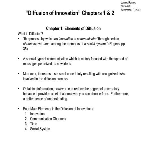 Diffusion Of  Innovation  Chapters 1 and 2