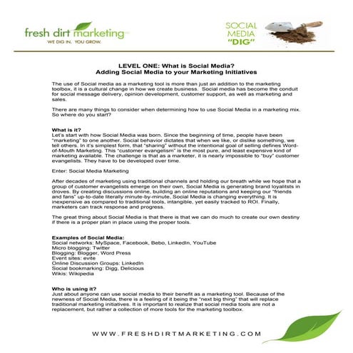 Fresh Dirt Marketing Social Media "DIG" 7/16/09