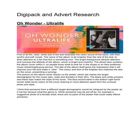 Digipack and advert research