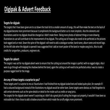 Digipak and Advert Feedback