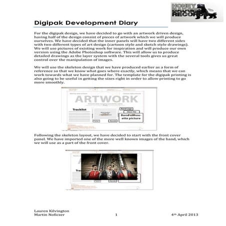 Digipak development diary