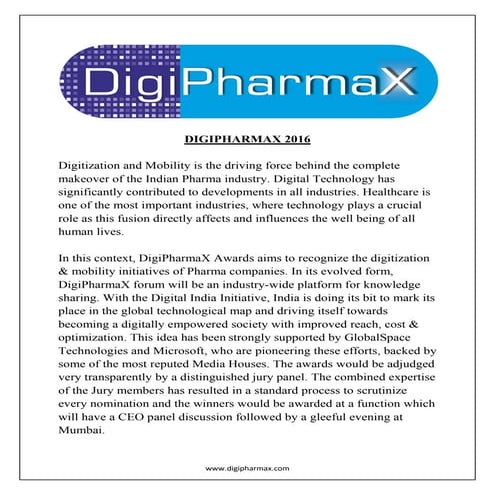 DigiPharmaX 2016 - India's 1st Pharma Digital Excellence Awards