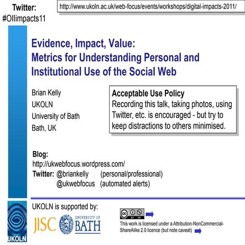 Metrics for Understanding Personal and Institutional Use of the Social Web