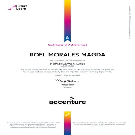 Web Analytics Digital Skills Certificate by Accenture for Viktor Huszag ...