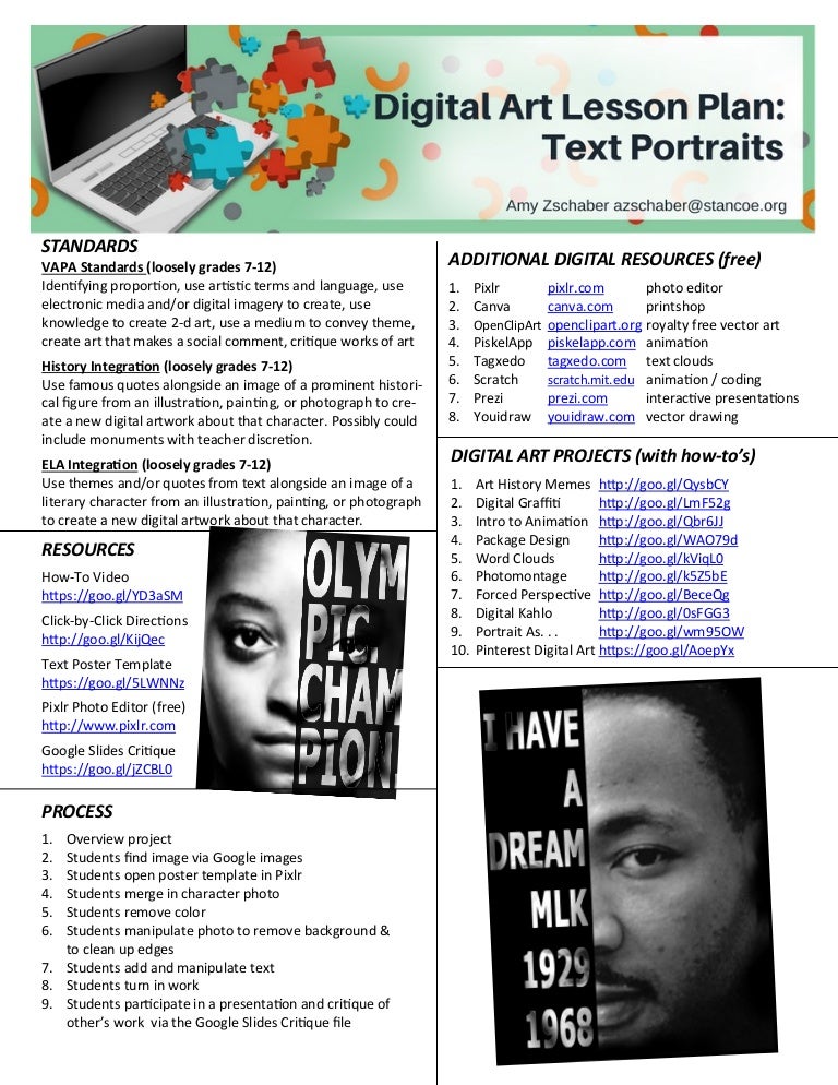 Digital art lesson plan text portraits