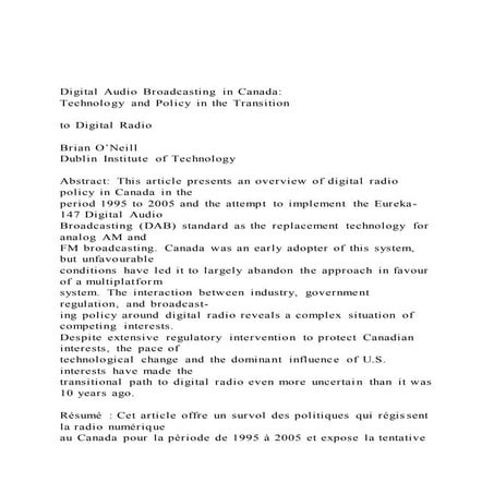 Digital Audio Broadcasting in CanadaTechnology and Policy i