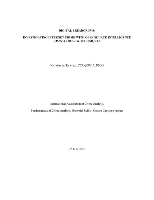 Digital Breadcrums: Investigating Internet Crime with Open Source Intelligence (OSINT) Tools & Techniques - web