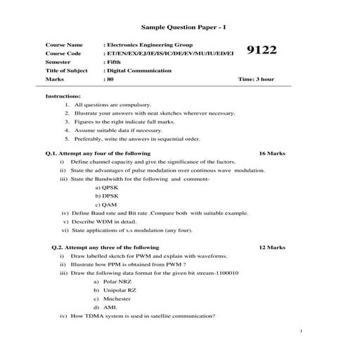 Digital Communication   80 Marks Sample Test Paper